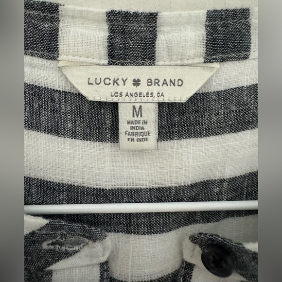Lucky Brand Striped Tunic Mandarin Collar Top Henley Roll Tab Sleeves Medium - Picture 5 of 9